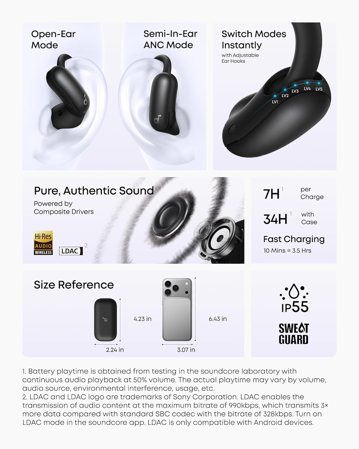 Soundcore AeroFit 2 Pro by Anker - Hi-Res Open Ear Headphones with Active Noise Cancellation | 34H Battery Life, IP55, Wireless Bluetooth