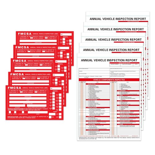 Annual Vehicle Inspection Report Forms 5 Pack with Red FMCSA Labels Aluminum, 3-Ply Carbonless Form Driver Vehicle Inspection Report Book Vehicle Dot Inspection Form and Label Stickers