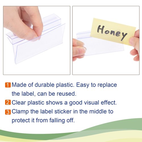 MECCANIXITY Label Holder 100x42mm Clip on Shelf Clear Plastic for 4-8mm Glass Shelving, Pack of 20