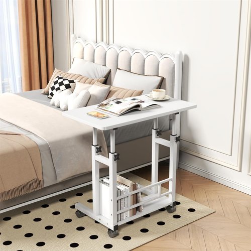 Skiennix Adjustable Height Mobile Computer Desk - Rolling Writing Desk with Wheels | 31.5" x 15.75" White
