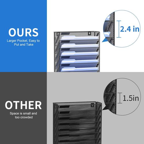OUTWOLF 15 Tier Wall File Organizer with Hooks, Hanging Wall File Holder Wall Mount Paper Folder Organizer for Office, Magazine Rack