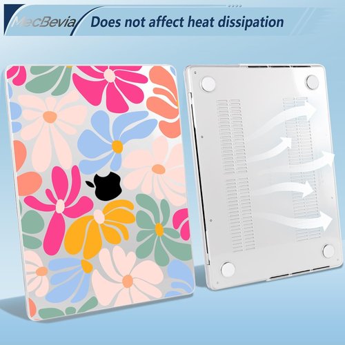 MecBevia MacBook Pro 16 Inch Case - Hard Shell Cover with Keyboard & Screen Protector | Colorful Flowers