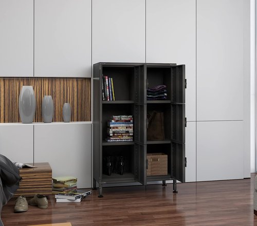 BYNSOE Metal Locker Storage Cabinet - 47.3” Industrial Steel Design with 6 Lockable Doors & Shelves for Home, School, Gym
