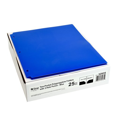 C-Line Two-Pocket Heavyweight Poly Portfolio Folder, 3-Hole Punch, 11 X 8.5, Blue, 25/Box (Pack of 2)
