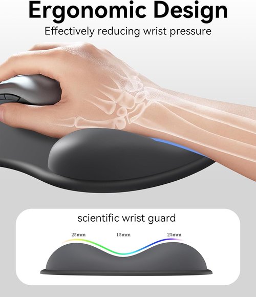 Eulps Ergonomic Mouse Pad - Gel Wrist Rest for Comfortable Support | Non-Slip Base - Black