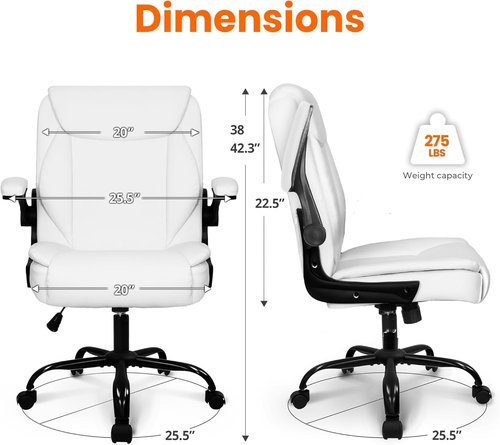 NEO Ergonomic Gaming Chair - Mid-Back Leather with Adjustable Armrests & Swivel Wheels | White