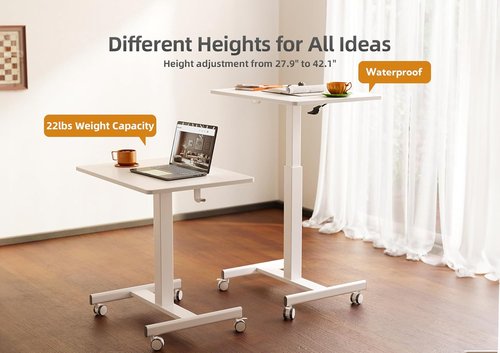 Claiks Mobile Standing Desk - Compact Rolling Workstation with Wheels & Hook | White Finish