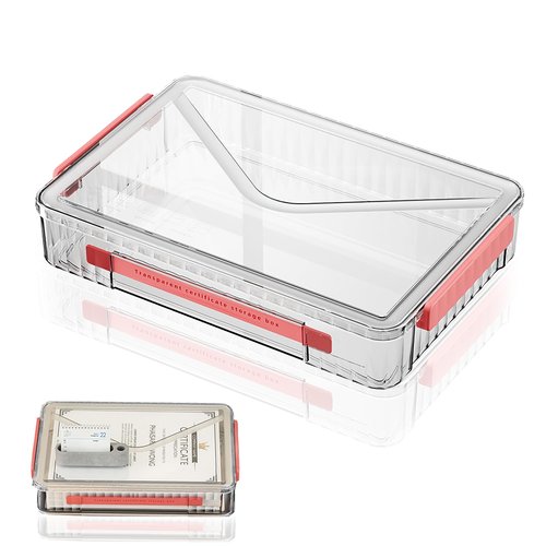 Lemical Clear File Box with Lids Portable Project Case for Storage A4 File Folder Box Stackable Storage Containers for Organizing 8.5 X 11 Paper, Magazines, Stamps, Photos, Cards (Red)