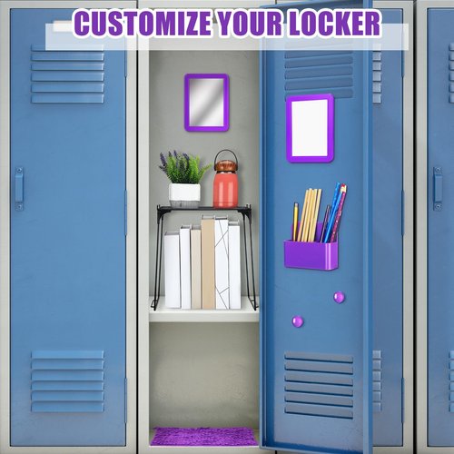 Wesiti 8 Pcs Purple Locker Accessories Back to School Kit, Wire Locker Shelf, Magnetic Mirror, Erase Pen, Pen Holder, Magnetic Stickers, Square Carpet for Girls First Day of School Essentials
