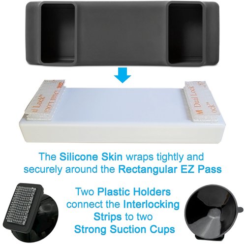 Silicone Skin for The New Rectangular EZ Pass with Interlocking Strips (NJ, PA, etc.) includes Strong Suction Cups, Plastic Holders and Interlocking Strips