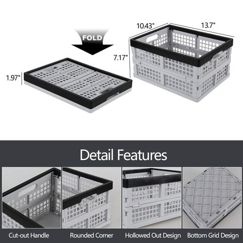 Cand 3 Packs 16 Quart Folding Milk Crates, Plastic Collapsible Storage Crate
