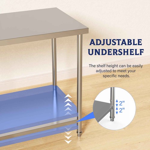 Stainless Steel Table, 36" x 24" Prep Workstation, 1000 LBS, NSF Commercial Work Table with Adjustable Undershelf and Galvanized Legs, for Restaurant, Home, Kitchen, Hotel, Outdoor