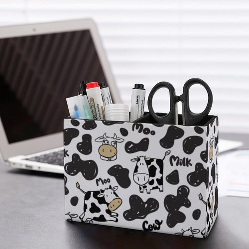 Niapessel Pencil Holder for Desk, Cute Funny Cow Pen Holder Storage Desktop Pen Organizer Desk Pencil Organizer Makeup Brush Holder for Office School College Leather