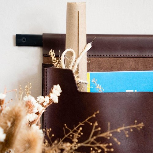 GauchoLife, Large Leather Wall Pocket Organizer, Hanging Leather Organizer, Hanging Storage (Brown)