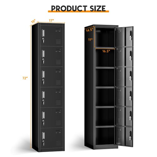 INTERGREAT 6-Door Metal Employee Lockers for Office, School & Gym,Steel Locker for Employees,Black