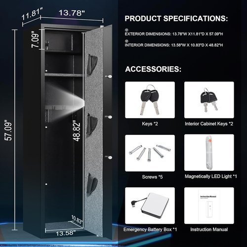 Marcree Biometric Gun Safe - Quick Access Fingerprint Safe for Rifles & Pistols | Dual Alarm System, No Assembly