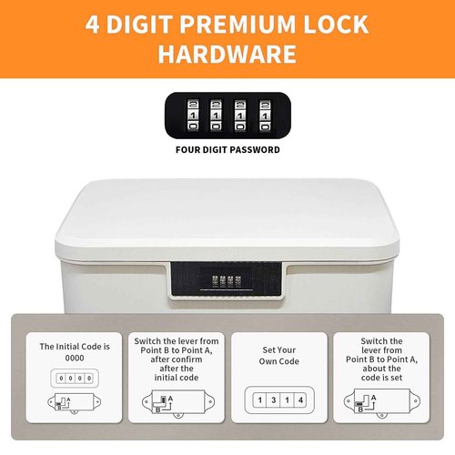 Saim Combination Lockable Storage Box, 4.2 Gallon Heavy-Duty Plastic Storage Container Bin for Office, Home, Dorm Organizer for Documents, Valuables & Supplies, Item Organizer 16 Liter (White)