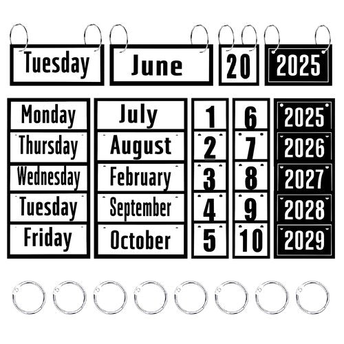Black and White Flip Calendar Cards and Rings for Magnetic Rod(without rod),Flip Calendar for Classroom