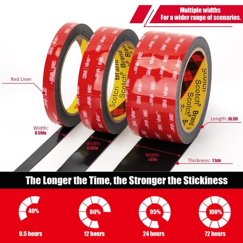 Double Sided Tape Heavy Duty, Waterproof Mounting Foam Tape, 16.5ft Length, 1.97in Width, High Temperature Resistant Adhesive Tape for Car, LED Strip Light, Office Decor, Made of 3M VHB Tape.