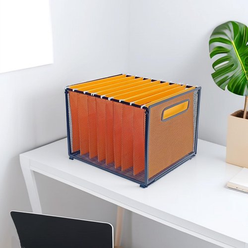 SETTFRFE Letter Size Hanging Folder Organizer,Metal Mesh Hanging File Folder Box,Office File Baskets,Black