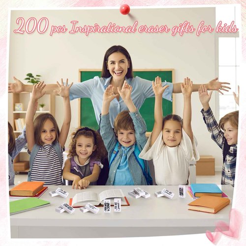 PerKoop 200 Pcs Operation Christmas Inspirational Small Pencil Erasers Bulk - Cute Fun Motivational Eraser Gifts for Kids Students Classroom Prizes School Supplies National Collection Week