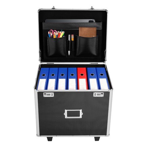 MUSESPANI Portable File Storage Box, 19.2" x 15" x 16 Aluminum Alloy File Lock Box, Mobile Lock Box with Handle, Combination Locking Cabinet for Filing Office Documents (black)