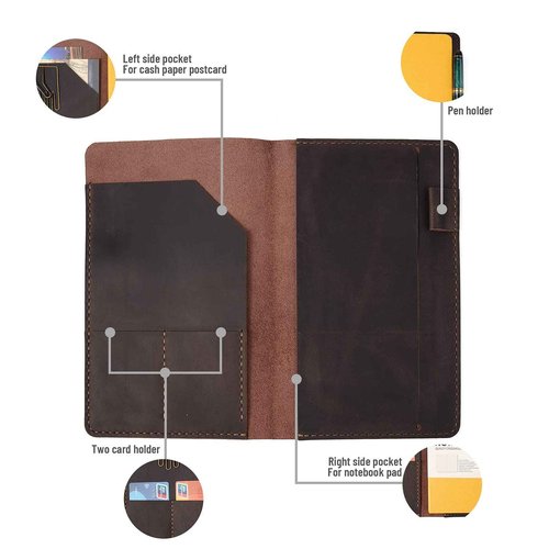 wowlomo Leather Notebook Cover for A5 Moleskine Notebook - 8.3" x 5" inch Handmade Soft Leather Journal Cover, Vintage Refillable Notebook Cover for Hardcover Notebooks Men|Planner|Gift|Coffee Adult