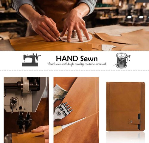 AZXCG Leather Padfolio, Business Portfolio for Men and Women, Interview Resume Folder, Business Genuine Leather Planner, Zippered Portfolio with Document Sleeve,Meeting Executive File with Pockets