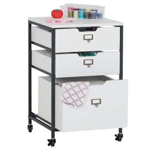 Sew Ready Charcoal/White 27" H 3-Drawer Mobile Storage Organizer Cart for Bathroom, Kitchen, Crafts, Home Office or Laundry Rooms