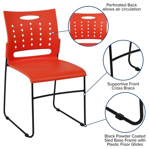 Flash Furniture HERCULES Series 881 lb. Capacity Orange Sled Base Stack Chair with Air-Vent Back