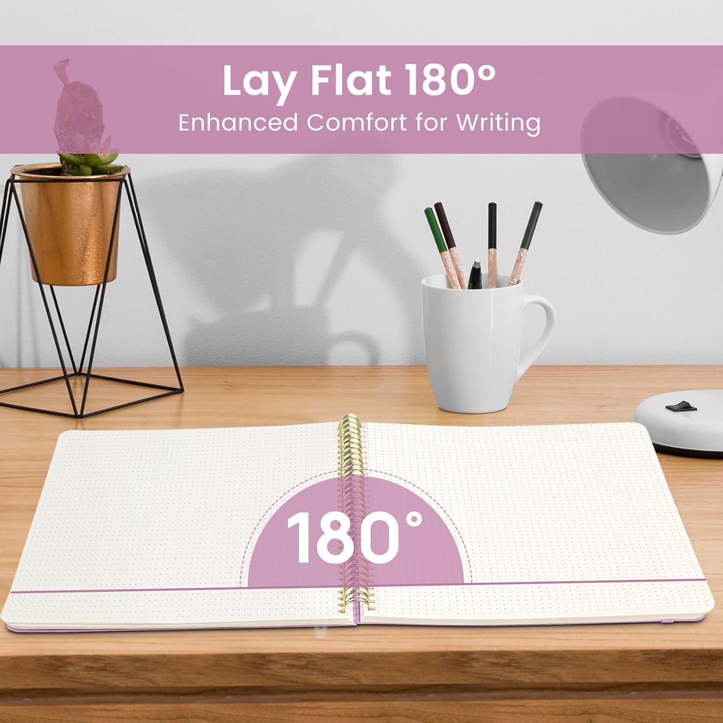 Taja Spiral Dotted Notebook - Large 8.5"x11" Journal for Work | Purple Plastic Cover for Men & Women