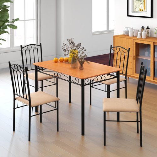 Giantex 5-Piece Dining Set, Modern Rectangular Dining Table & Upholstered Chair, Space-Saving Dinette Set for Dinner, Restaurant, Kitchen Dining Room Furniture for 4, Orange