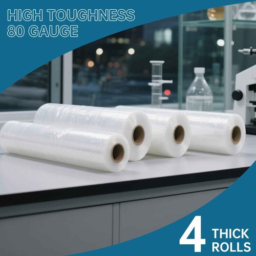 Hiflycord Stretch Wrap Film 20 Inch x 1500FT, 80 Gauge Industrial Strength Adhere Pallet Wrap - Heavy Duty Shrink Wrap Roll Good for Moving & Shipping (4 Roll Clear)