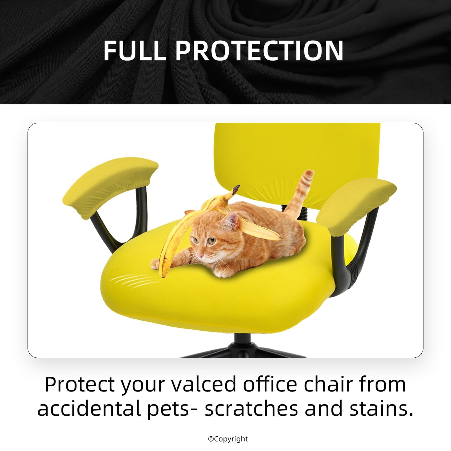 Stretchable Split Office Chair Seat Covers - Universal Stretch Computer Chair Slipcover - Washable Rotating Backrest Coverings & Cushion Protectors & Armrest Covers for Dogs, Cats, Pets, Yellow