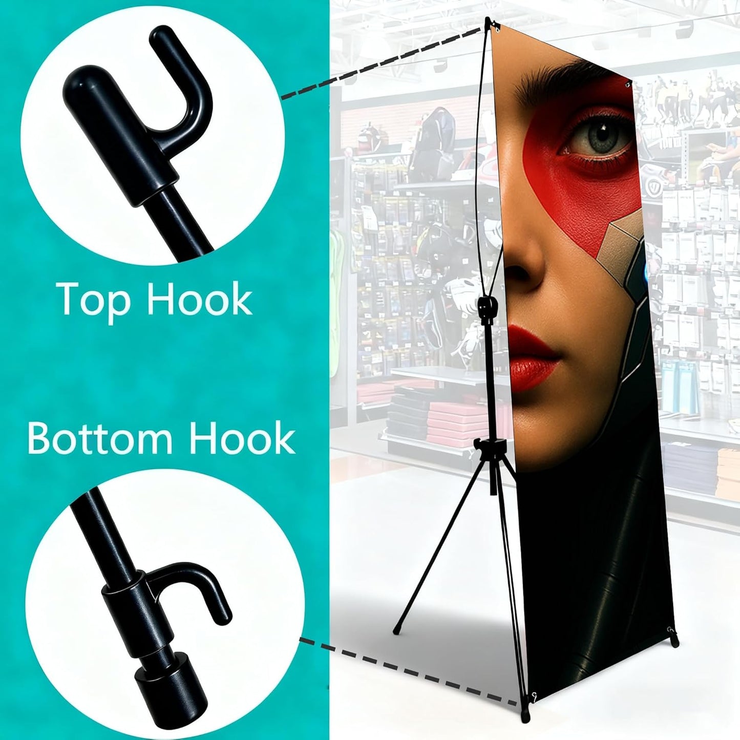 4U Media & Displays X Frame Banner Stand - Adjustable 24"x72" Heavy Duty Portable Display with Carrying Bag