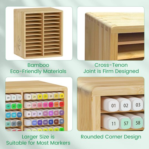 Marker Organizer Compatible with Ohuhu Markers, 168 Solt Holder, Bamboo