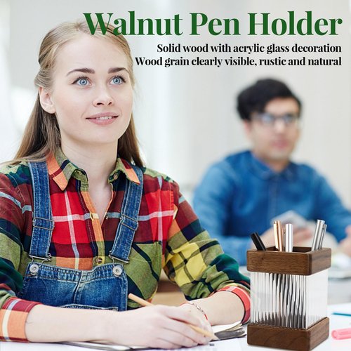 MultiBey 2PCS Walnut Desk Organizer Set, Wooden Pen Holder and Paper Clip Holder Box with Lid, Pencil Cup Pot for Desk, Wood Paper Clip Dispenser, Desktop Storage Accessories Wooden Stationery