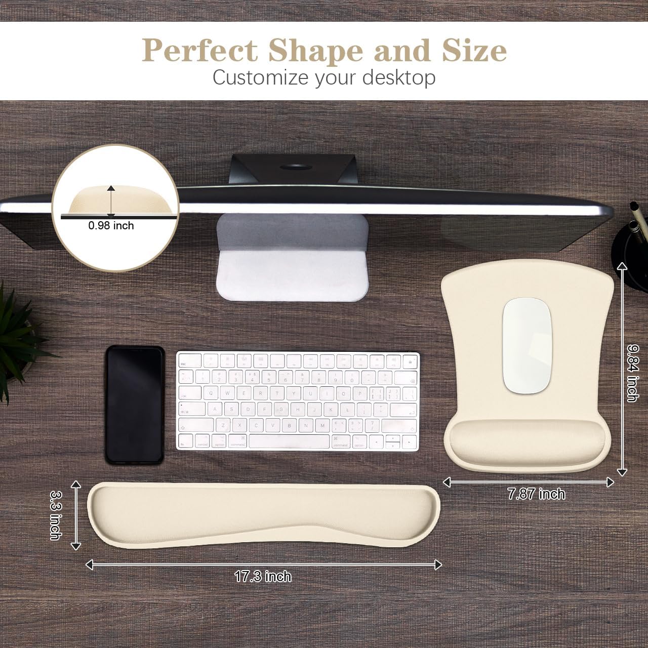 Skiennix Ergonomic Wrist Rest Set - Comfortable Memory Foam Keyboard Pad & Soft Gel Mouse Pad | Pain Relief for Gaming & Office, Apricot