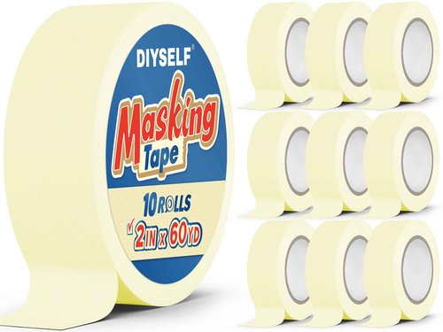 DIYSELF 10 Pack Masking Tape, Painters Tape 2 Inch Wide, 10 Rolls × 2" × 60 Yds, Beige White Painter Tape for Walls, Trim, Baseboards, Furniture & Cabinets, Masking Tape Bulk, No Residue Easy Tear