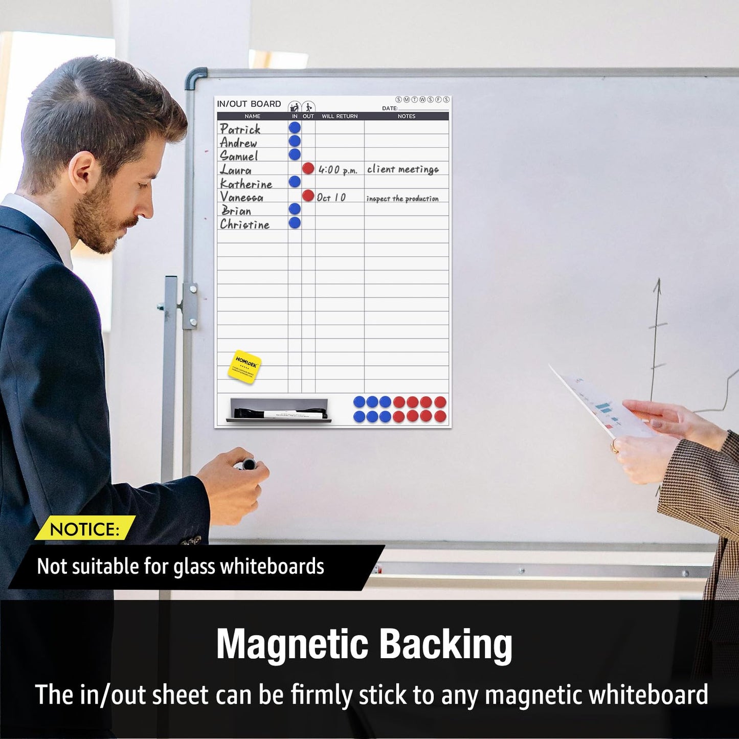 HOMiDEK in and Out Magnetic Backing Dry Erase Planner Board for Office Employee