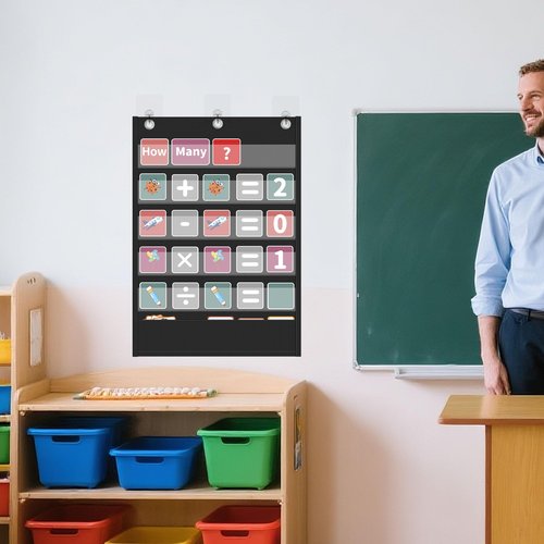 Yoink 5+1 Standard Pocket Chart, 5 Clear Pockets with 1 Extra Storage for Classroom Alphabet Learning, Kids Chore Chart, Word Wall and Sentence Strips Chart for Teachers, Black (25.2" x 17.1")
