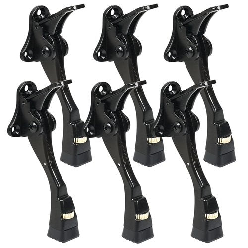 ENYZTBI 6 Packs Black Door Stops, Heavy Duty Kickdown Door Stopper, One Touch Adjustable Kickdown Door Stop for Heavy Doors, 4 in Metal Door Kickstand with Rubber Tip & Wall Protectors for Wide Doors