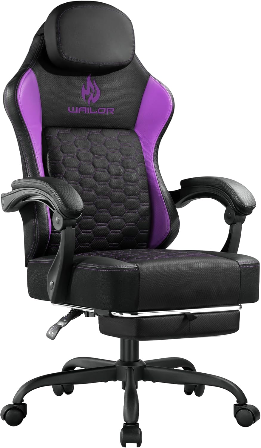 WAILOR Gaming Chair - High Back Leather Chair with Pocket Spring Cushion & Footrest | Supports 300LBS