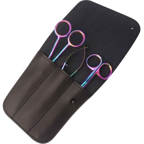 MAKER AND MARKET Premium Embroidery Scissors Set of 3 Kit - Double Bent Offset Duckbill, Spring Action Curved Blade and Double Bend Long Applique Needlepoint with Pouch Sleeve (Rainbow)