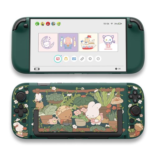 GeekShare Protective Shell Compatible with Switch 2, Kawaii Cartoon Dockable Case for Switch 2, Anti-Scratch and Shock-Absorption Design Cover Skin - Bunny Garden