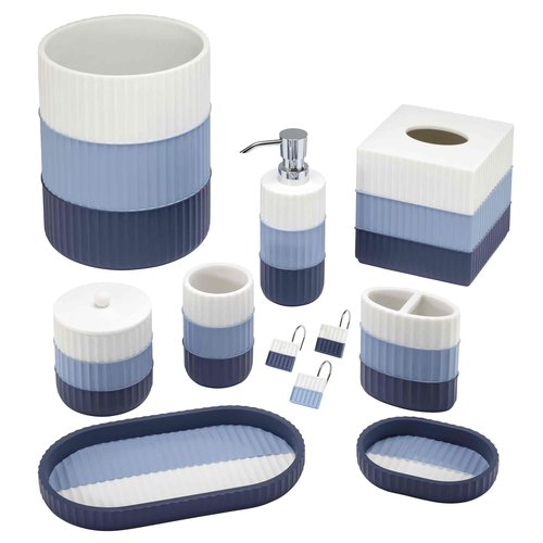 IZOD - Wastebasket, Trash Can for Home, Resin Bathroom Accessories, Dorm Room Essentials, Striped Bathroom Decor (Clubhouse Collection, Blue)