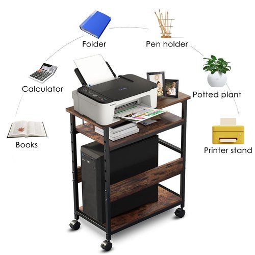 Computer Tower and Printer Stand, Height Adjustable Computer Tower Stand, 3-Tier PC Holder, PC Stands for Floor, Printer Stands with Wheel, Suit Tower Smaller Than 9" D x 19.7" W x 18.8" H