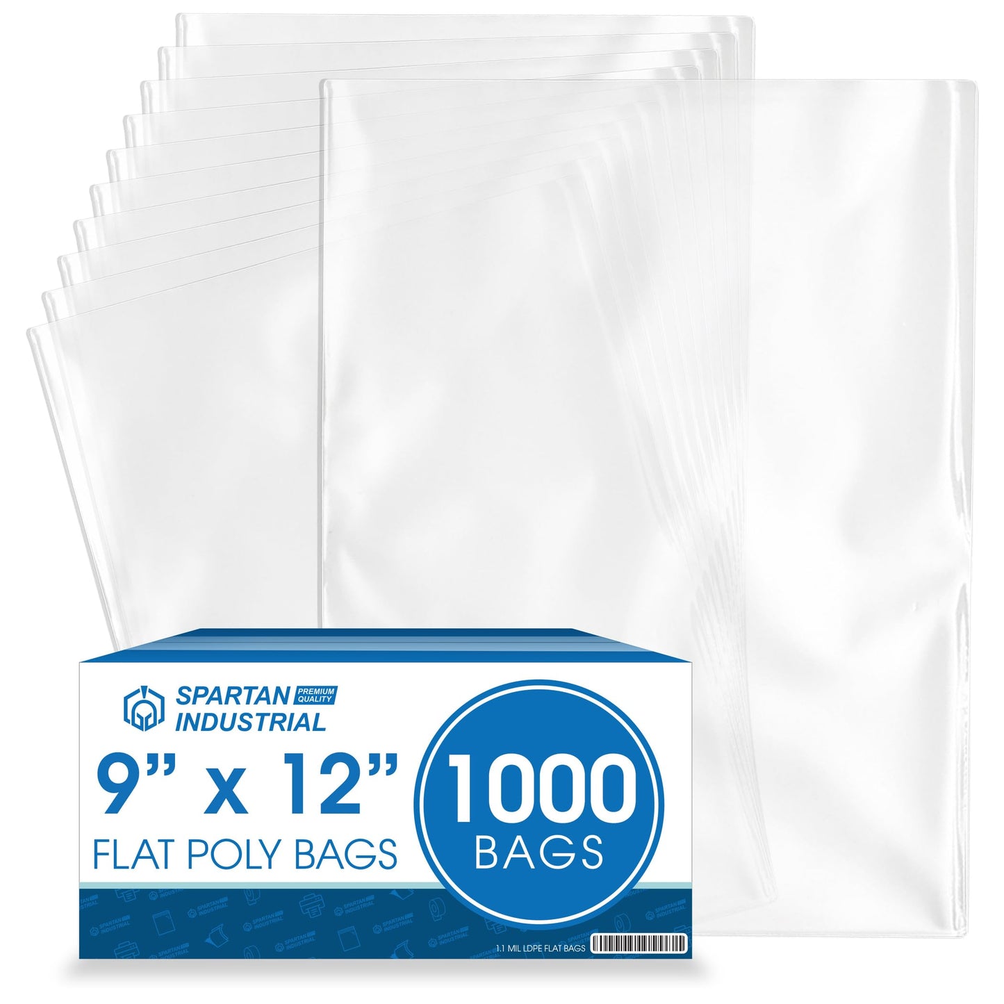 9" X 12" Open-End Flat Clear Poly Bags (1000 Count) - 1.1 Mil Plastic Clear Poly Bags for Clothing, Packaging, Shipping, Storage - No Adhesive Strip - Spartan Industrial