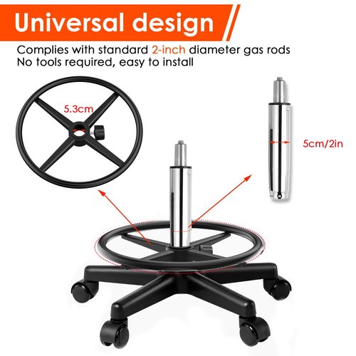 Loodmeo Black 18" Chrome Foot Rest Ring for Drafting Stool or Office Chair,Piston Foot Ring,Foot Rest for Office Chair(Black, 18'')