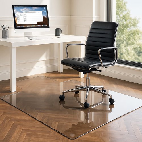 JAMBALAY Irregular Tempered Glass Chair Mat with Lip, 53"x45" Heavy Duty Glass Floor Mat for Carpet/Hard Floors, Carpet Office Chair Mats with Anti-Slip Pads, Thick 0.2″, Clear